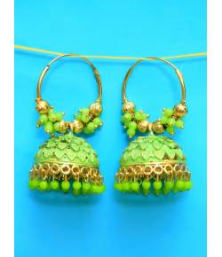 Gold Plated Green Jhumki Earrings 