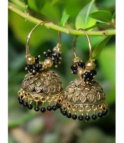 Oxidised Gold Plated Jhumka Earrings 