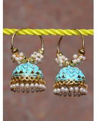 Buy Online Royal Bling Earring Jewelry Gold Plated Long Floral Skyblue Pearl & Stone Earrings RAE0841 Jewellery RAE0841