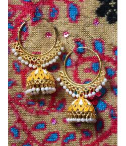 Yellow Meenakari Hoops Jhumki Earrings 