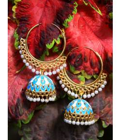 Traditional Gold Plated Aqua Hoops Jhumka Earrings 