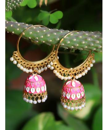 Pink Meenakari Hoops Earrings 