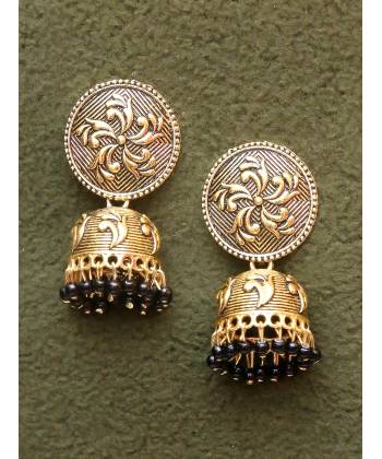 Traditional Gold Plated Black Pearls Jhumka Jhumki Earrings 