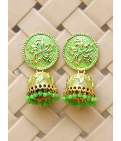 Traditional Gold Plated Green Pearls Jhumka Jhumki Earrings 