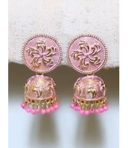 Traditional Gold Plated Pink Pearls Jhumka Jhumki Earrings 