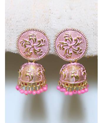 Traditional Gold Plated Pink Pearls Jhumka Jhumki Earrings 