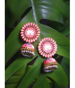 Traditional Gold Plated Pink Lotus  Kundan Work  Jhumka Jhumki Earrings 