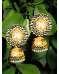 Buy Online Crunchy Fashion Earring Jewelry Crunchy Fashion Gold-plated Handmade Pink Stone Mirror Work Jhumka Earring RAE2061 Ethnic Jewellery RAE2061
