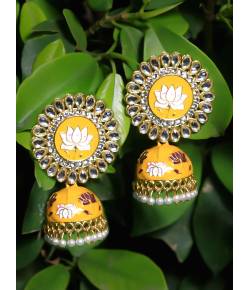 Traditional Gold Plated White Kundan Jhumka Jhumki Earrings 