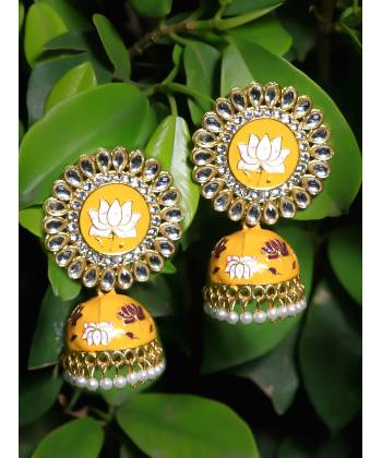 Traditional Gold Plated White Kundan Jhumka Jhumki Earrings 