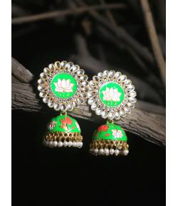 Traditional Gold Plated Green Jhumka Jhumki Earrings 