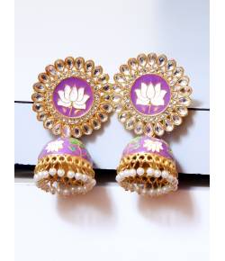 Traditional Gold Plated Purple Jhumka Jhumki Earrings 