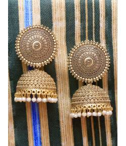 Traditional Gold Plated White Pearls Jhumka Earrings.RAE0481.