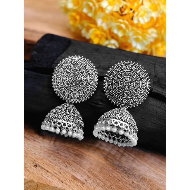 german silver jhumka earrings