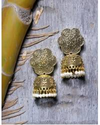 Buy Online Crunchy Fashion Earring Jewelry Crunchy Fashion Oxidized Silver Black Floral Jhumka Earrings RAE2261 Jhumki RAE2261
