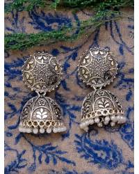 Buy Online Crunchy Fashion Earring Jewelry Oxidized Silver Pink Stone Lotus Jhumka Earrings  for Women/Girls Earrings RAE1225