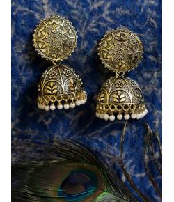 Oxidized Gold  White Pearls Drop Jhumka Jhumki Earrings 