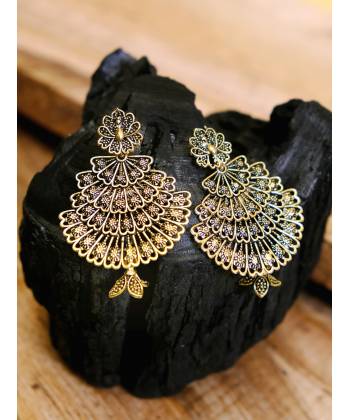 Traditional Indian Gold Plated Peacock Dangler Earrings RAE0495