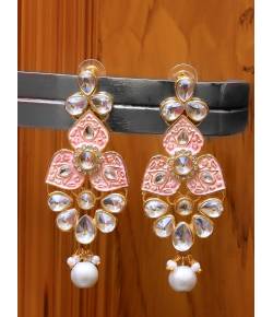 Gold Plated Pink-White Drop & Dangle Earrings 