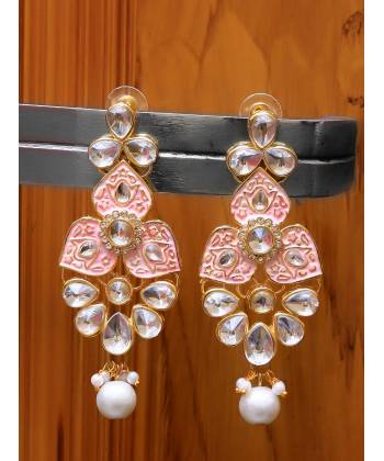 Gold Plated Pink-White Drop & Dangle Earrings 