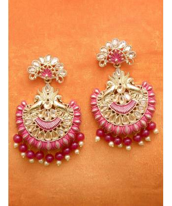 Traditional Gold Plated Pink Drop & Dangle Earrings 