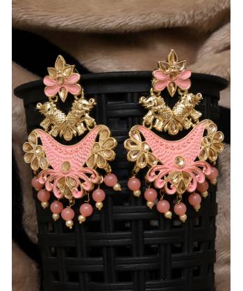 Gold Plated Peach Color Drop & Dangle Earrings 