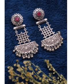 Oxidized German Silver Pink Kundan Drop & Dangle Earrings 