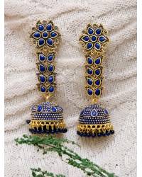 Buy Online Royal Bling Earring Jewelry Crunchy Fashion Stone Studded Turquoise Blue & Yellow Peacock Jhumki EarringsRAE13195 Earrings RAE2195