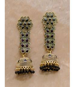 Embellished BLACK  Flower Jhumka Jhumki Earrings E0523