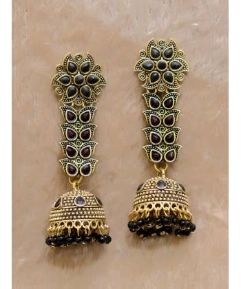 Embellished BLACK  Flower Jhumka Jhumki Earrings E0523