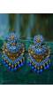 Gold Plated Heart Blue Kundan Dangler Earrings 