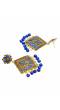 Embellished Gold Plated Square Blue Kundan Dangler Earrings 