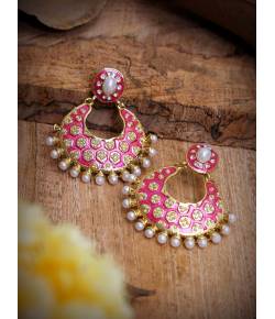 Traditional Gold Plated Pink Chandbali Drop Earrings RAE0580