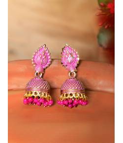 Indian Traditional Gold Pink Jhumka Earrings RAE0582