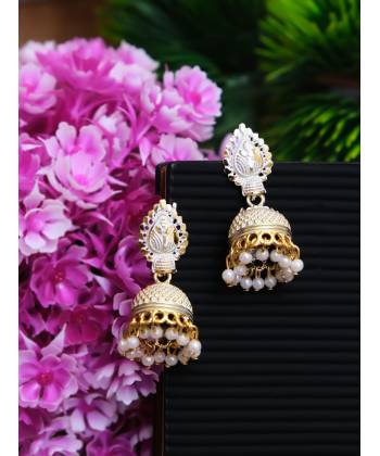 Indian Traditional Gold White Jhumka Earrings RAE0583