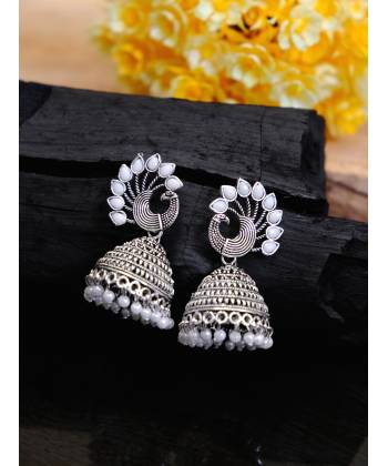 Oxidized German Silver Peacock Jhumka Earrings RAE0588