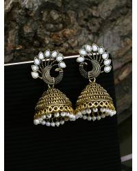 Buy Online Crunchy Fashion Earring Jewelry Crunchy Fashion Round Shape Blue Velvet Gold-plated Enamel Jhumka Earring RAE2046 Ethnic Jewellery RAE2046