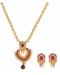 Buy Online Royal Bling Earring Jewelry Red Flora connections Pendant Set Jewellery RAS0040