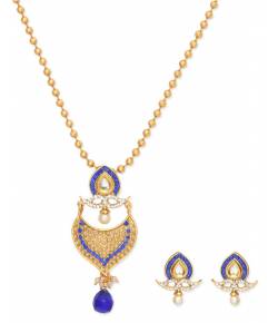 Mughal Pear Pearl Blue Pendant Set 