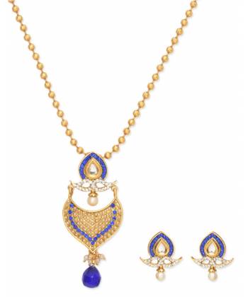 Mughal Pear Pearl Blue Pendant Set 