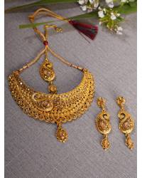 Buy Online Crunchy Fashion Earring Jewelry Crystal Studded Golden Necklace and Earrings Set Jewellery CFS0258