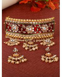 Buy Online Royal Bling Earring Jewelry Traditional Indian Gold plated White Pearl Round Floral Chokar Necklace With Earring Set RAS0194 Jewellery RAS0194