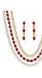 Red & White Pearl Log Necklace Set with Earrings 