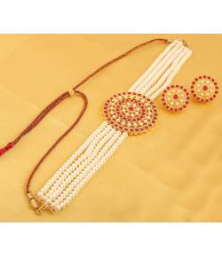 Pearl Choker Necklace Earrings Set
