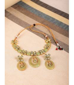 Gold Plated Green Necklace Set With Earrings 