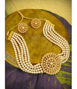 White Pearl Choker Necklace Earrings Set