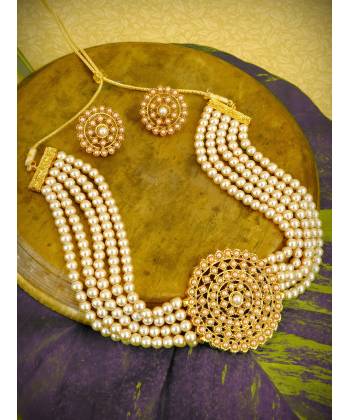 White Pearl Choker Necklace Earrings Set