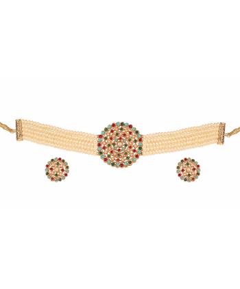 Multicolor Pearl Choker Necklace Earrings Set
