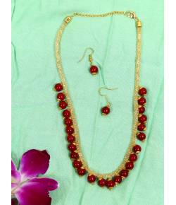 Traditional Maroon Pearls Necklace  With Earrings 
