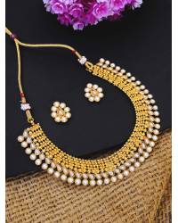 Buy Online Royal Bling Earring Jewelry Gold-Plated Jhalar Bali Hoop Earrings With Red Pearls RAE1482 Jewellery RAE1482
